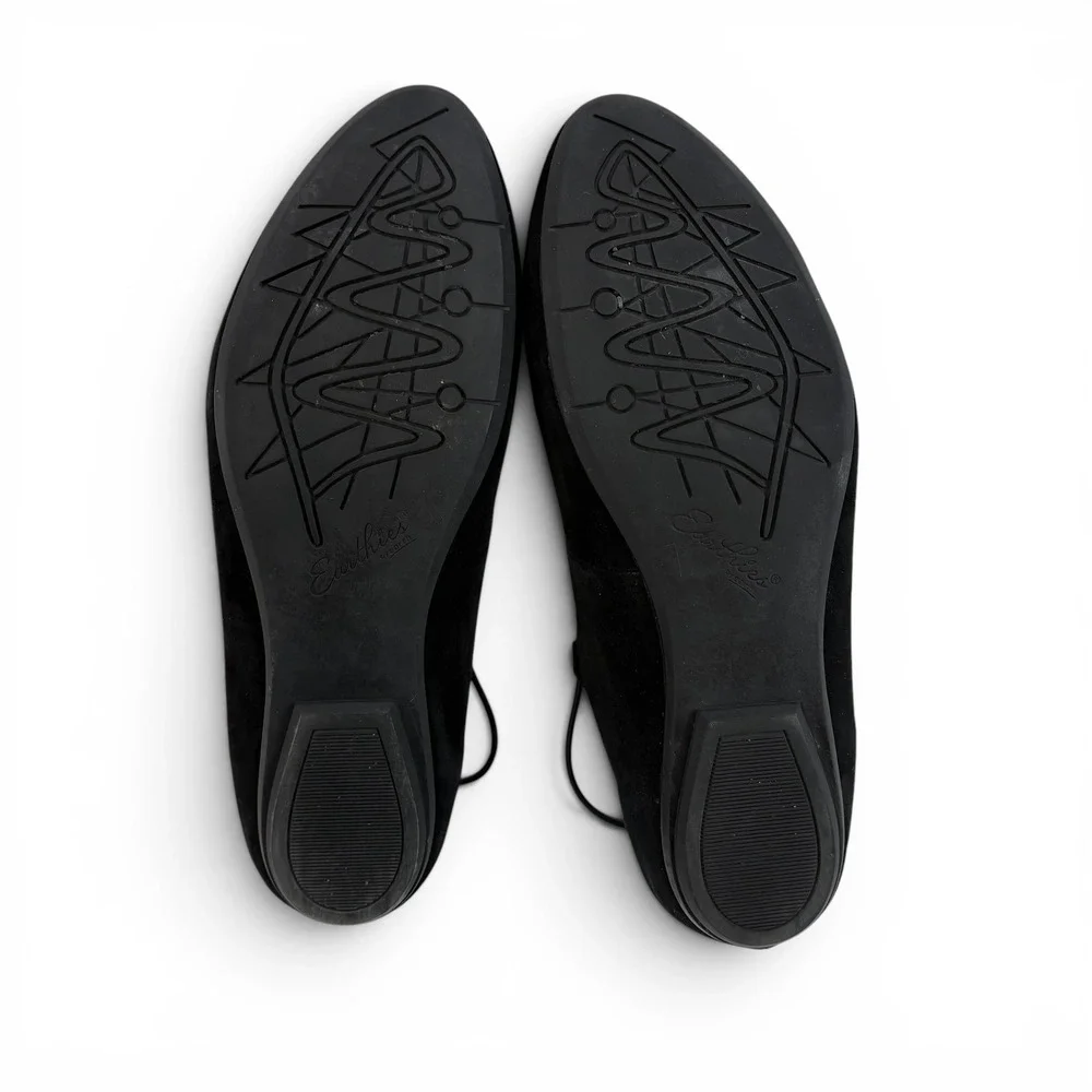 Earthies by Earth Women's 10 Black Suede Essen Lace Up Ballet‎ Flats Pointed Toe